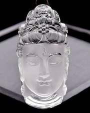 30g Top Natural Clear quartz carved Crystal Guanyin Buddha Pendant reiki gift picture