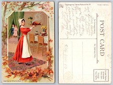 1906 Thanksgiving Day Postcard by A. Von Beust - Pilgrim Woman Turkey Dinner picture