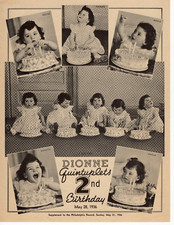 RARE 1936 Dionne Quintuplets 2nd Birthday Philadelphia Record Supplement Sheet picture