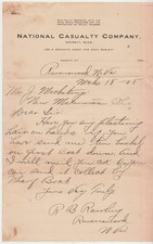 1908 National Casualty Co Detroit MI Ravenswood West Virginia Handwritten Letter picture