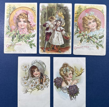 SET 5 Children Greetings Antique Postcards. EMB. Gold. 3 Linen. Attractive picture