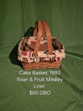 Vintage Longaberger 1993 Cake Basket – Riser & Fruit Medley Liner picture