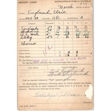 1928-29 North High School Minneapolis MN Report Card Elsie Englund AE2 picture