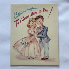 Vintage 1947 Rust Craft Wedding Greeting Card Swell Married Pair Still Neckin’ picture