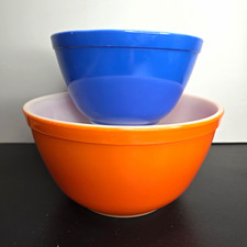 Vintage Pyrex 402 Orange and 401  Blue Bowl Set 2pc picture