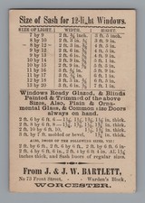Antique Trade Card Price List J. & J. W. Bartlett Windows Sash and Millwork picture