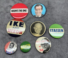 Vintage 60s Political Pinback Buttons – Nixon Ike Rockefeller Goldwater Strassen picture