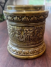 Vtg Marzi Remy Ceramic Humidor Tobacco Jar Green Susanna Relief W Germany No Lid picture