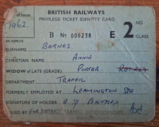 VINTAGE 1962 BRITISH RAILWAYS PRIVILEGE IDENTITY CARD porter's widow picture