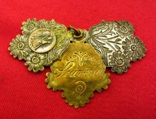 Vintage MARY And JESUS Medal Triple Slider Pendant FRENCH SOUVENIR Daisies LARGE picture