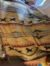 Vintage Southwestern Tapestry  Blanket Fringe 86”x72” W/ 2 Pillow Shams NW Co picture
