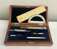 Antique Drafting  - compass  - Instrument Set  Incomplete with Wood Case picture