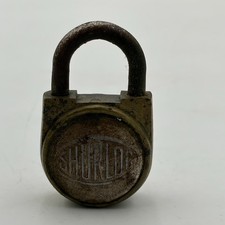 VINTAGE SHURLOC  BRASS PADLOCK Unarked No Key Art Deco MCM Writing Style picture