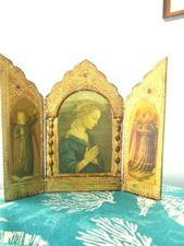 Large Italian Florentia Madonna  Angels Jewel Tone Accents Tole Wood Triptych picture