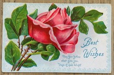 VTG 1909 Best Wishes Pink Rose Postcard Marion VA Coalgate OK Posted Franklin 1c picture