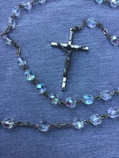 VINTAGE GORGEOUS AURORA BOREALIS IRIDESCENT CRYSTAL ROSARY picture