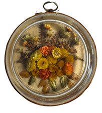 Vintage Belgian CideArt Wall Art Dried Flowers Convex Domed Glass Hanging 4