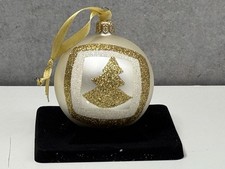 Vintage Polish Glass Ornament 3” Frosted Gold Glitter Christmas Tree picture