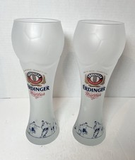 2 Vintage Erdinger Weissbier Frosted Football Soccer Beer Glasses 15/16 0.5L picture