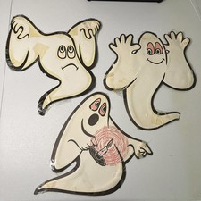 Vintage 80’s 3 Beistle Glow In The Dark Ghost Halloween Decorations Double Sided picture