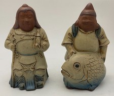 Vintage Japanese Redware Seven Lucky Gods Figurines Ebisu & Bishamonten picture