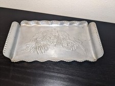 VINTAGE FARBER & SHLEVIN HAND WROUGHT FLORAL ALUMINUM TRAY SCALLOPED EDGE #1718 picture
