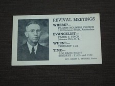 VINTAGE PILGRIM HOLINESS CHURCH REVIVAL MEETINGS AMSTERDAM  FRANK T FINCH CARD picture