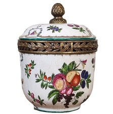 Antique Hand Painted United Wilson Brass Porcelain Covered Floral Ginger Jar picture