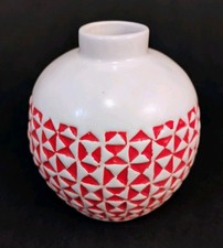 Ceramic Bud Vase Red & White Geometric Pattern Textural Surface 4