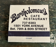 Vintage Bartholomew's Cafe Pastry Garden Restuarant New York Matchbook Unstruck picture