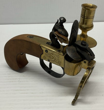 Antique Brass & Wood Flintlock Tinder Box Lighter Made In Italy picture