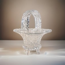 Vintage 24% Lead Crystal Bowl Footed Basket with Handle – Cut Glass Design 7.5” picture