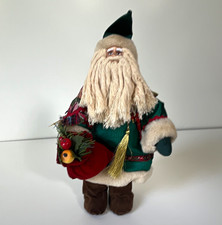 Plush Fabric Santa Claus Christmas Figurine Floral Shawl Green Robe Traditional picture