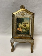 Vtg Romantic Victorian Florentine Italy Gold Gild Wood Plaque with Easel Stand picture