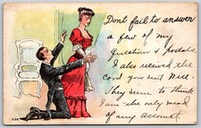 c1908 Cartoon Humor Couple Man On Knees By Woman Antique Postcard 8139 picture