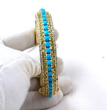 Pave Diamond & Turquoise Peridot Women's Bangle 18k Yellow Gold Over picture