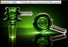Phoenix ⭐ 14mm Thick Glass Bowl Green Honeycomb 7-holeScreen 🔥💨🎆💥🚀🪐 🌌🌞 picture