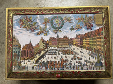 Vintage E Otto Schmidt Tin Box Hinged Top Nurnberg Biscuit Tin 16
