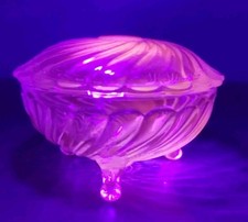 Wilkerson Light Blue UV Reactive  Tninket Dish 3-footed NEW 3 In Tall 4 In Wide  picture