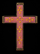 Antique Art Nouveau Sacred Silver Cross Pink Enamel Religious Devotional c.1900 picture