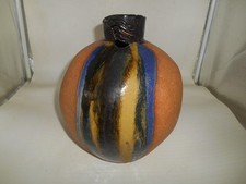 Stunning Katz Studio Large Ceramic Brown Vase w/ Multicolor Glazed Enhancements picture