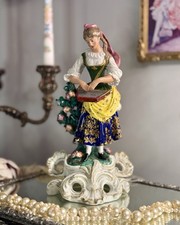 Antique Derby Style Porcelain Bocage Figure of Young Woman Musician picture