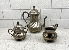 Lovely Vintage 3 Piece Peltro Puro  Swirl Pattern Tea Set - 95% Pure Pewter picture