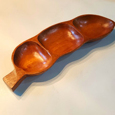 Alii Woods Honolulu 11in Wood 3-Compartment Serving Tray w/ Handle Brown picture