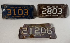 Vintage LOT of 3 Illinois Motorcycle License Plates 1959-1960-1964 Collectible picture