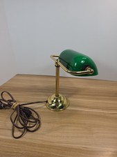 Vintage Brass Bankers Lamp Desk Library  Emerald Green Glass Shade An- 1215 Ul picture