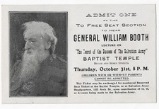 Salvation Army General William Booth Ticket Ephemera Rare 1907 Methodist Baptist picture