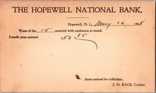 [4M2] Postcard 1908 Hopewell National Bank NJ picture