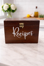 🍽️ Wooden Recipe Box Set with Cards, Dividers & Kitchen Conversion Chart picture