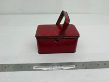 (1) Antique Vintage Tindeco Red Lunch Pail Tin Box Basket Storage with Handle picture